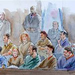 Courtroom sketch of (bottom row from right) Richard Murphy, Cynthia Murphy, Donald Howard Heathfield, Tracey Lee Ann Foley, Michael Zottoli, and (top row from right) Patricia Mills, Juan Lazaro, Vicky Pelaez, Anna Chapman, and Mikhail Semenko during their arraignment in Manhattan federal court yesterday
